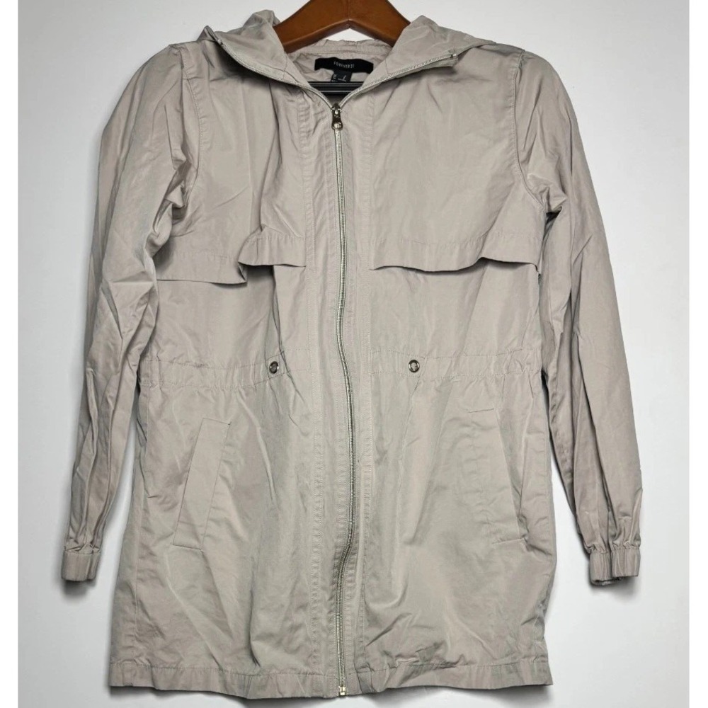 Forever 21 Windbreaker Jacket Womens Small Gray Hooded Full Zip Outdoor Winter